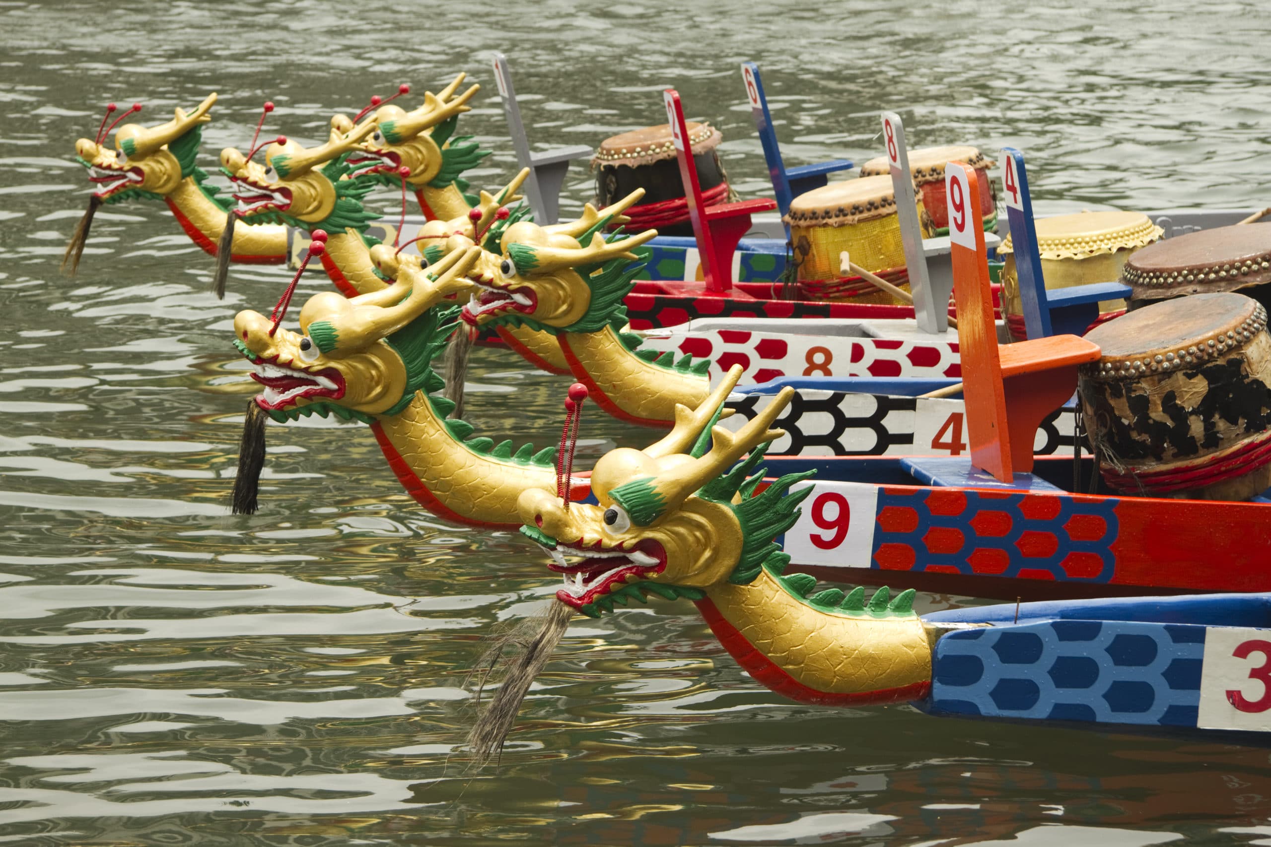 Six dragon boats with different numbers